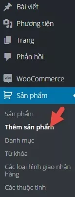 Menu thêm sản phẩm