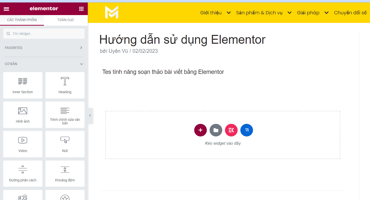 tạo bài viết bằng elementor