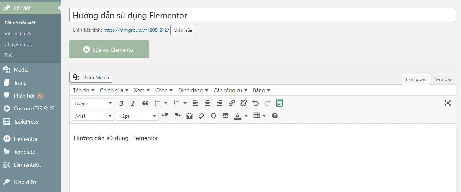 tạo bài viết với elementor
