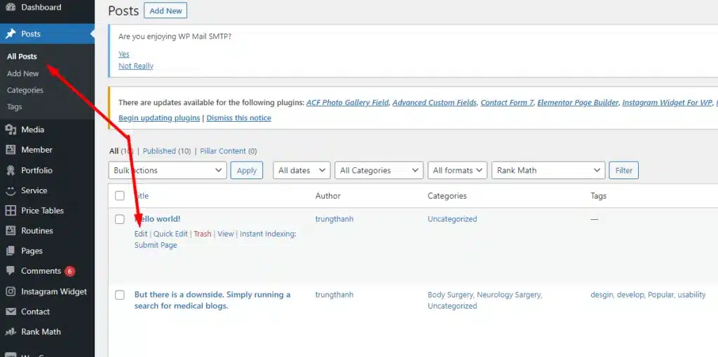 5 bước đăng bài lên website WordPress chi tiết 19 Chỉnh sửa bài viết wordpress có sẵn